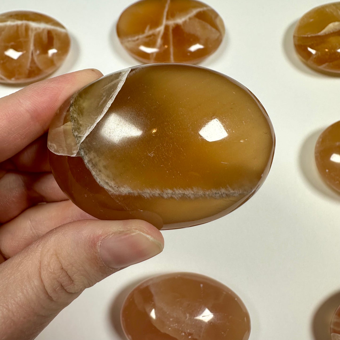 Honey Calcite Palm Stone (E)