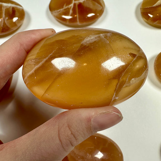 Honey Calcite Palm Stone (D)