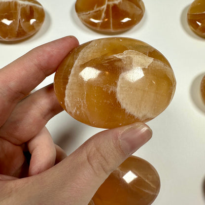 Honey Calcite Palm Stone (A)