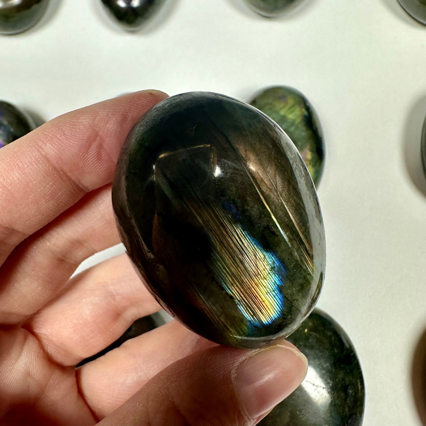 Purple flash Labradorite Palm Stone (A)