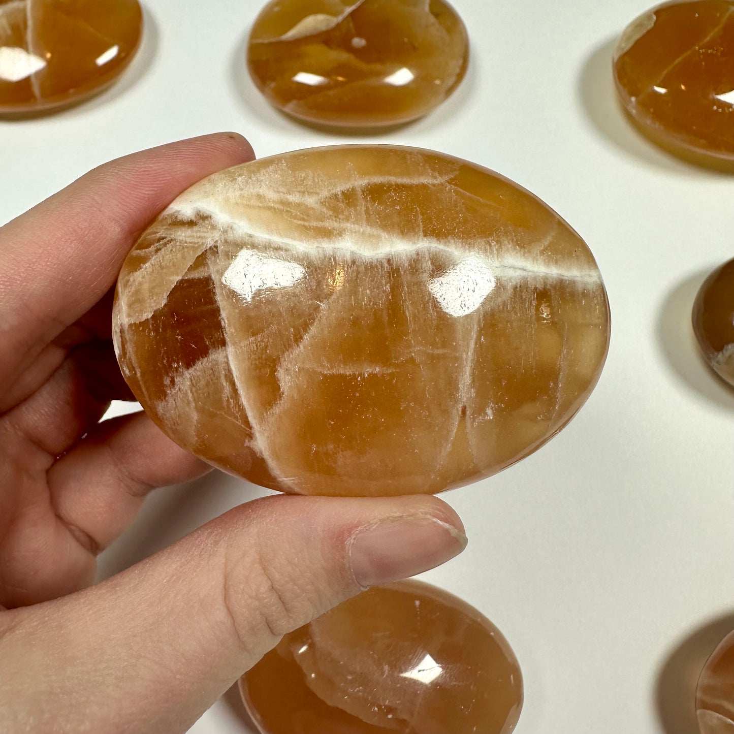 Honey Calcite Palm Stone (I)