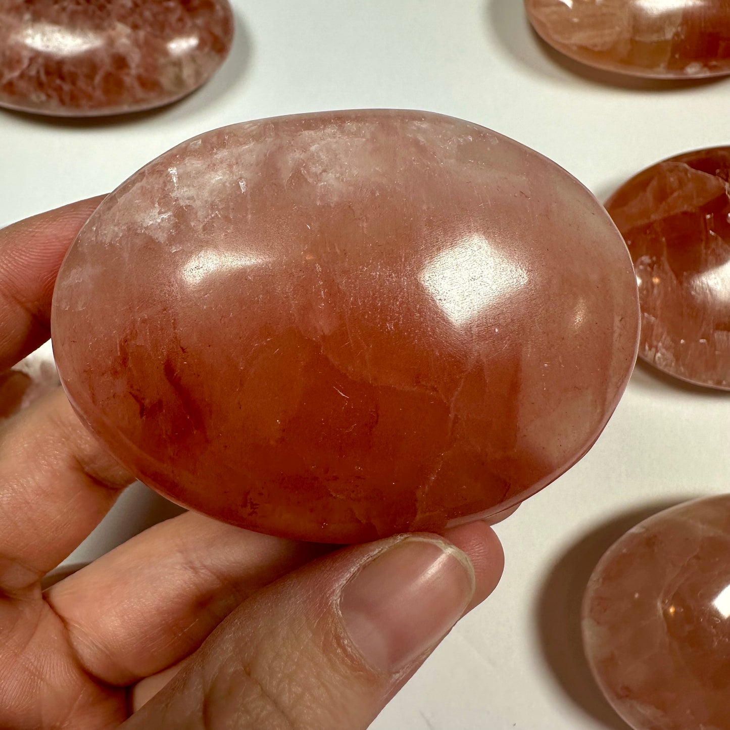 Rose Calcite Palm Stone (F)