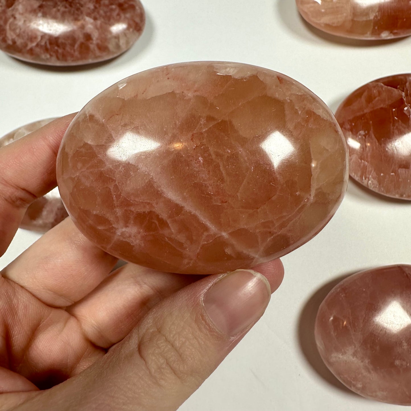 Rose Calcite Palm Stone (E)